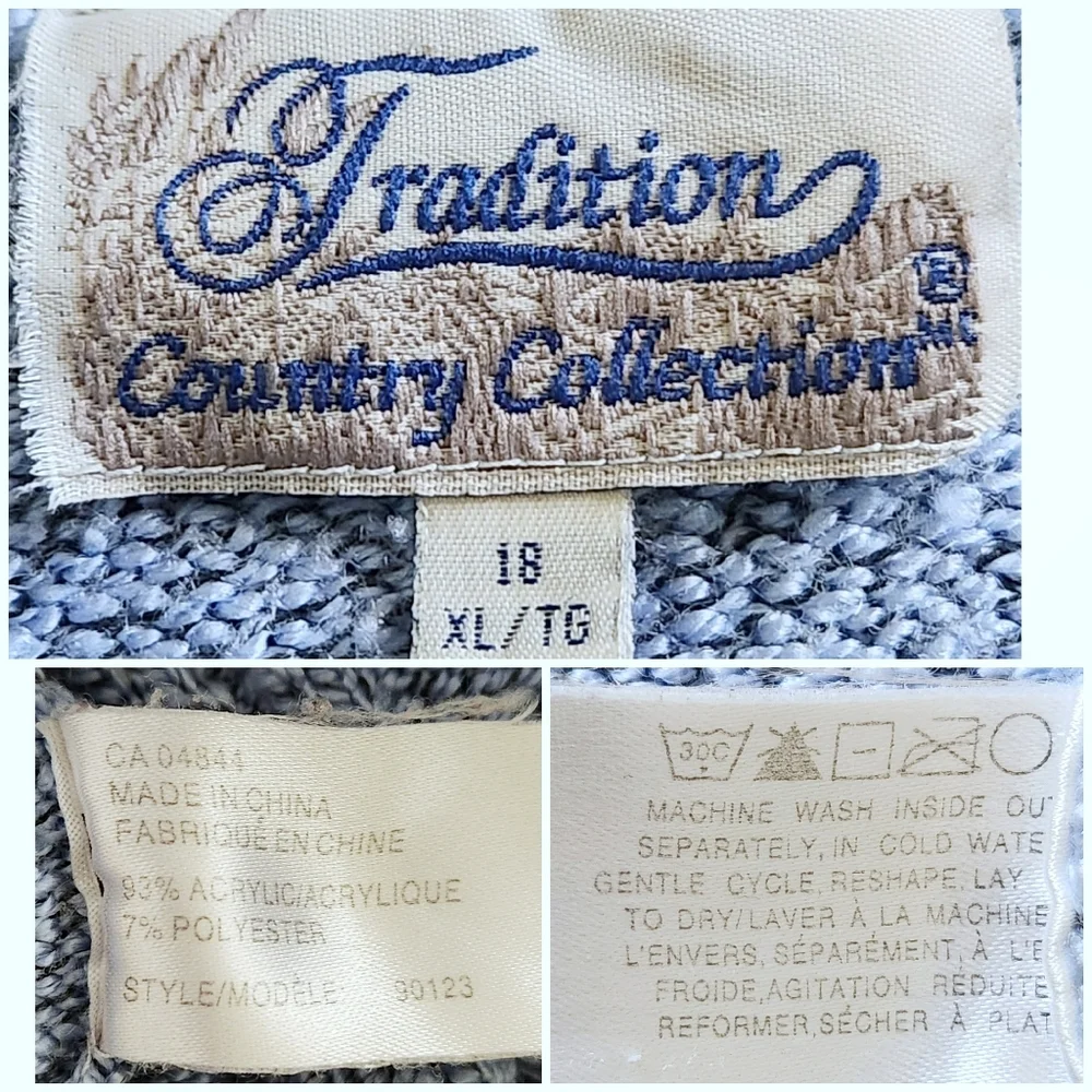 Vintage 1990s Rolled-Neck Pullover Sweater Women XL Marled Blue Cable Knit - Picture 6 of 6